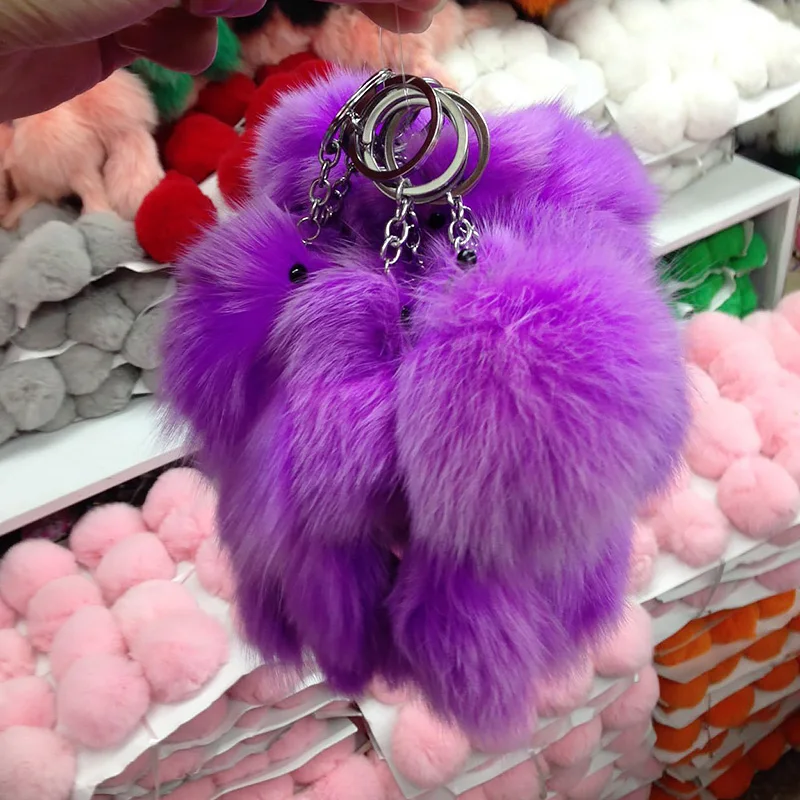 Fur Fluffy PomPom Key Chain Bowknot Plush Ball Keyrings Bag Hanging  Accessory