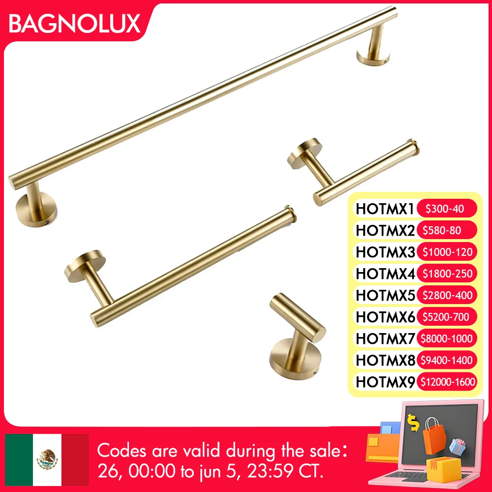 Bathroom hardware set brushed gold bathroom accessories set hardware kit wall mount hand towel bar rack toilet roll paper holder robe hook hanger