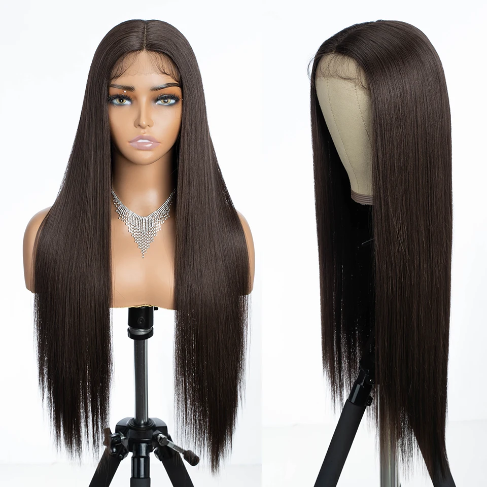 Lace Front Wig Synthetic Wigs Womens Synthetic Wigs 30 inches Long Straight Middle Part for Black Women