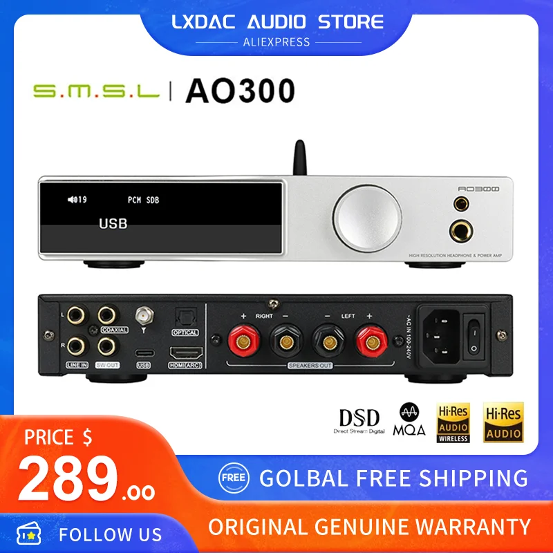 

SMSL AO300 Power Amplifier & Headphone AMP & Decoder MA5332MS MQA-CD Audio DAC CS43131 Headphone Amplifier XMOS XU-316 2.1 HIFI