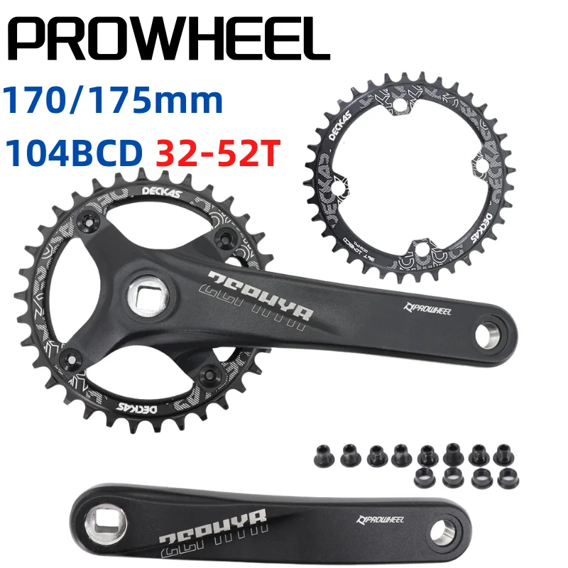 PROWHEEL Crankset Square Hole MTB Bike 104BCD 170mm 175mm Deckas