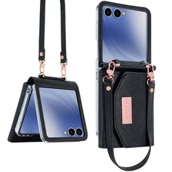 VIETAO Dark Red PU Leather Wallet Phone Case with Wrist Strap - Women's Fashionable Phone Cover - Galaxy Z Flip 8 (Black)