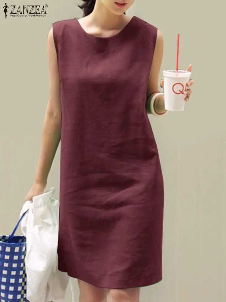 2023 Women Dress Summer ZANZEA Female Sleeveless Loose Mini Dress Office Cotton Party Streetwear Dress Casual Vestidos Sundress 4