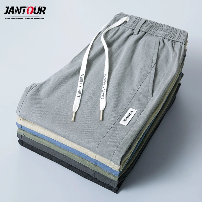 Jantour Brand 2022 New Summer Thin Men's Casual Pants Solid Color Slim Elastic Waist Cotton Classic Jogging Trousers Male 28-38 casual sweatpants