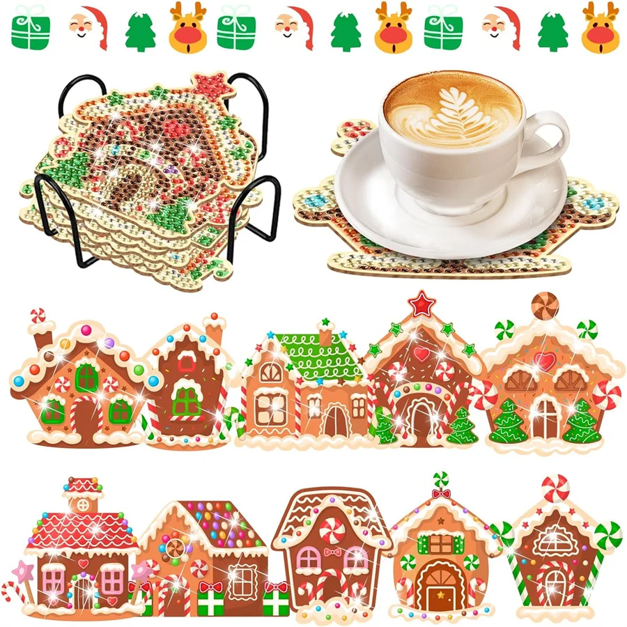 DIY diamond Handmade artwork cactus House eyeball Owl dog paw pattern Diamond painted coaster kit, holiday gift home kitchen dec