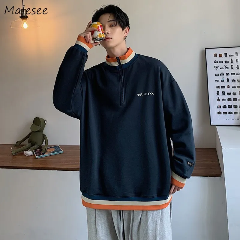 

Толстовки мужские с воротником-стойкой, свитшоты в стиле пэчворк, свободные шикарные универсальные модные уличные костюмы в стиле Харадзюку, повседневные винтажные в стиле ольччан