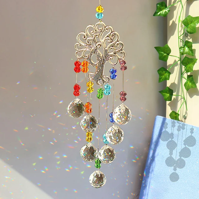 Crystal Sun Catchers Prisms Window Wind Chiem Színes Lánc Függő Medál Dekoráció Élet Fa Alakja Otthoni Kerti - Image 4