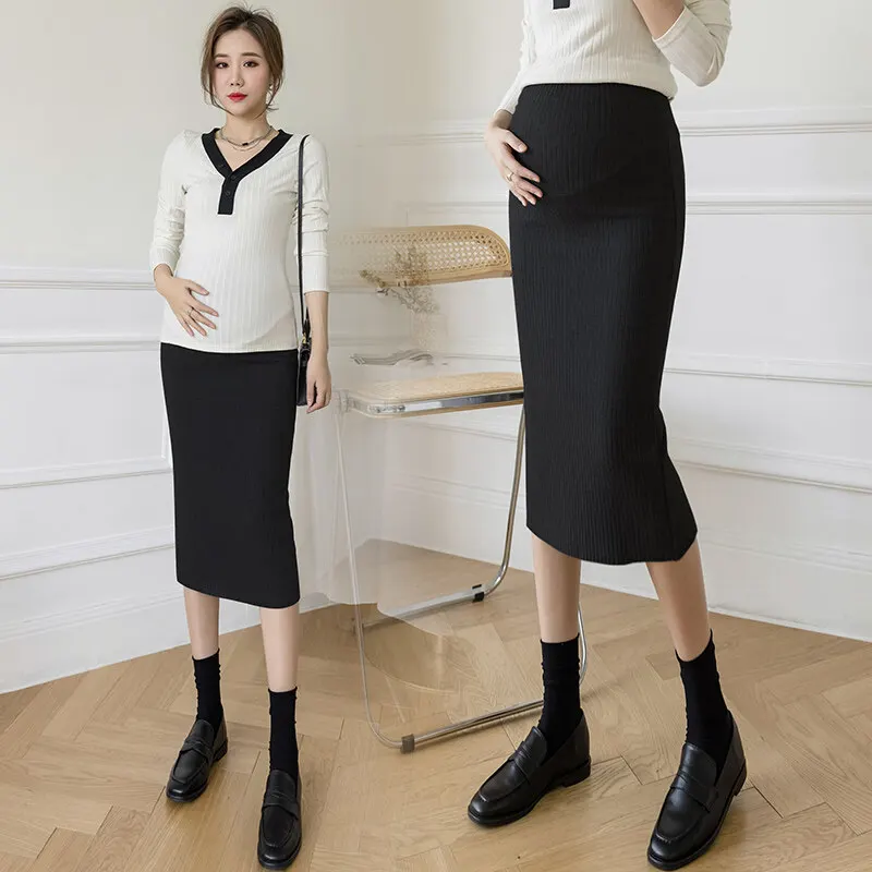 X72058# Pregnancy Skirt Skirts Women Hip Skirt Maxi Dress Spring Autumn Plus Size Clothes Knitted Maternity