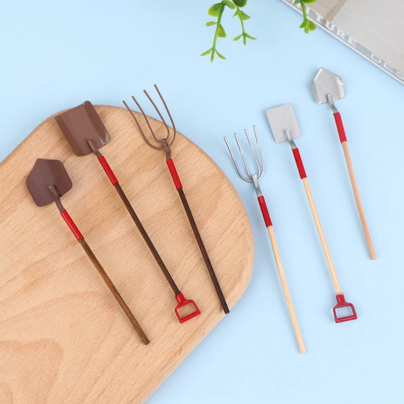 

3Pcs 1:12 Dollhouse Miniatures Gardening Shovel Pitchfork Farm Tools Model For Doll House Garden Decor Kids Pretend Play Toys