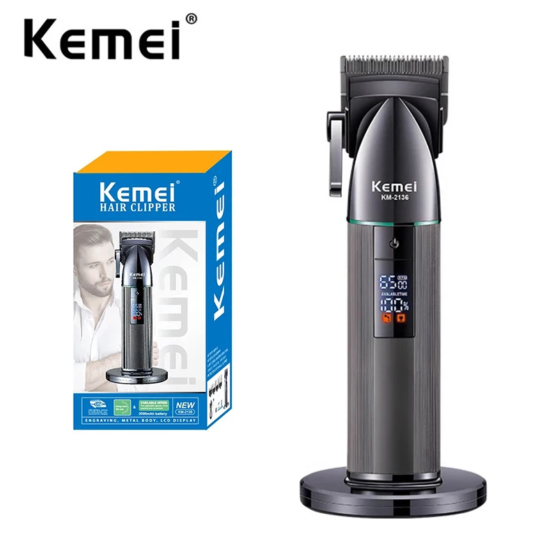 

Kemei Barber Professional Hair Clippers Cordless Rechargeable Hair Trimmer Powerful Fade Hair Cutting Machine Grooming for Men