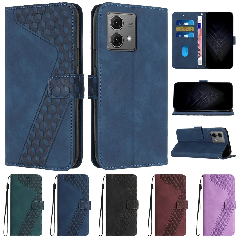 Per Moto G84 Custodia Motorola G84 Cover 3D Geometric Lattice Leather Flip Wallet Case On Sfor Motorola Moto G84 G54 G14 Custodie Per Telefoni
