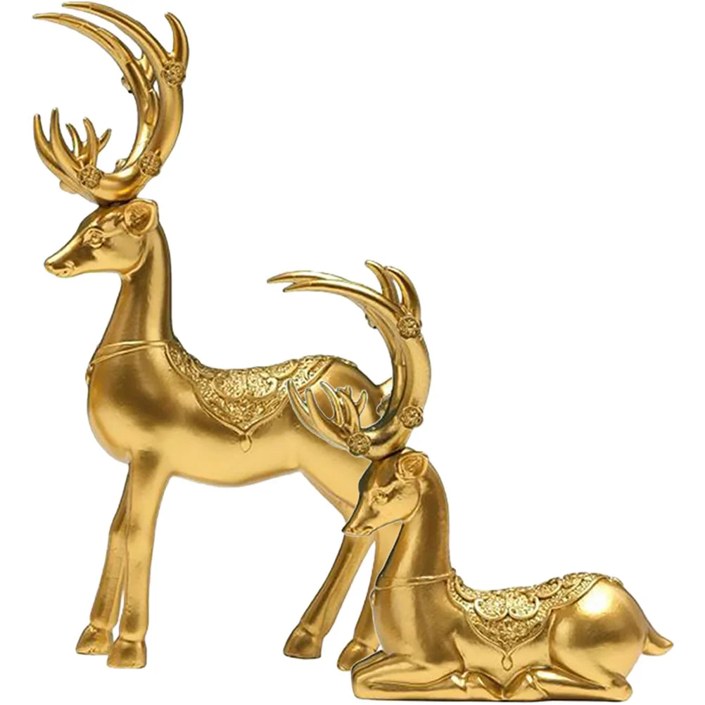 

Golden Deer Decoration Home Delicate Elk Figurines Desktop Adornment Sculptures Resin Statue