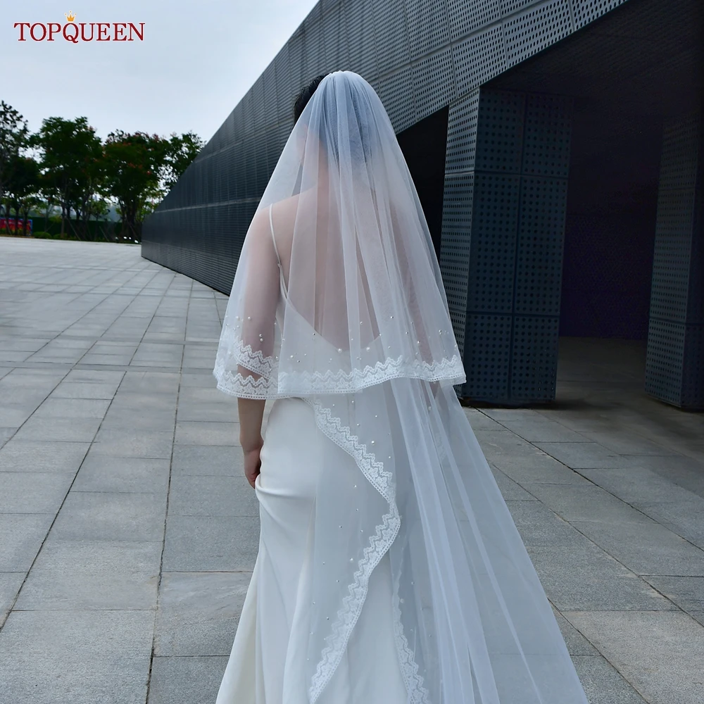 Topqueen Cathedral Length Bridal Veils with Blusher 2-layered