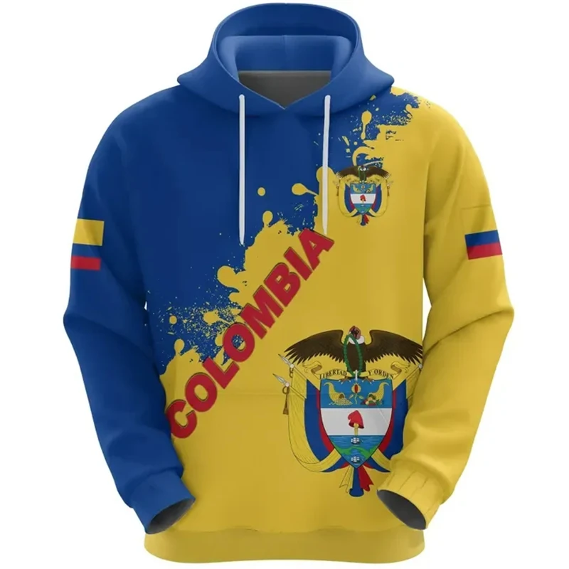 Sudadera con capucha con estampado 3D de la bandera de Colombia y emblema nacional, sudadera con capucha con estampado de flor de hibisco, ropa para hombre, chándal de manga larga, sudaderas con capuc