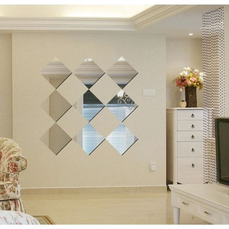 Pegatinas de espejo para pared, pegatinas de azulejo de espejo cuadrado  acrílico, calcomanía 3D autoadhesiva, azulejos acrílicos para decoración  del hogar| | - AliExpress