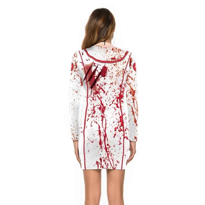 Halloween Dresses Horror Role Blood Nurse Short Pack Hip Short Dress Cosplay Zombie Nurse Uniform Event Costume