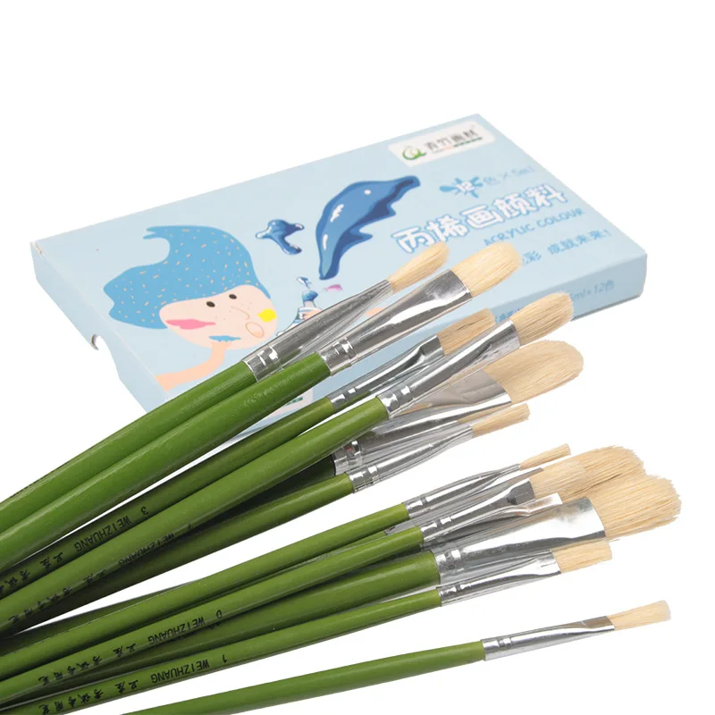 Oil Acrylic Watercolor Bristle Paint Brushes 100% Natural Chungking Hog Hair 6pcs Filbert Paint Brush Set 3
