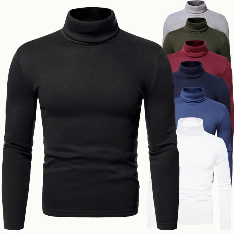 

Men's Bottoming Shirt Solid Color Casual T-shirt Autumn and Winter Models Thickened with High Collar T-shirt New Men Clothing