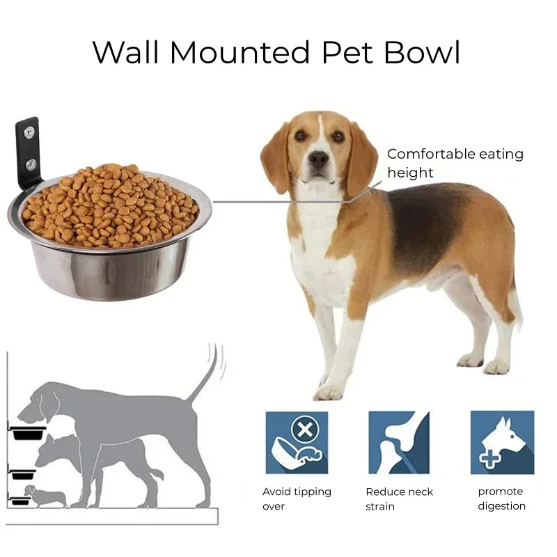 Wall Mounted Pet Bowl Stationary Dog Cage Bowl Stainless Steel Dog Cat Hanging Bowls Durable Puppy Kitten Feeder Water Food Bowl