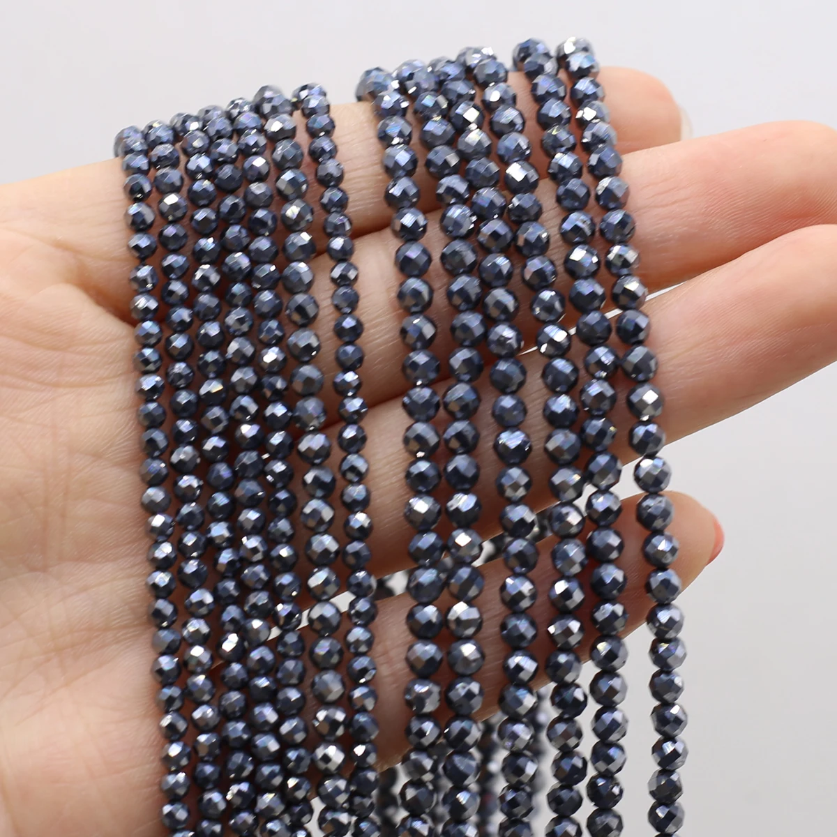 

3/4mm Round Faceted Terahertz Natural Stone Loose Spacer Beads for Jewelry Making Supplies DIY Necklace Bracelet Accessory 38cm