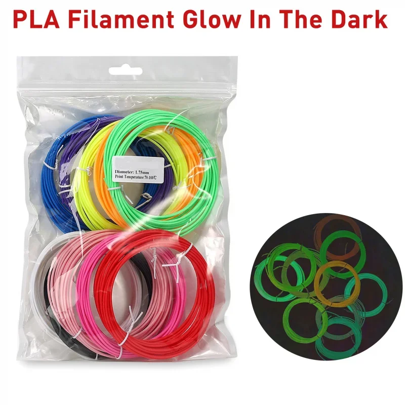 NUEVO Filamento PLA Luminoso Fluorescente 3D de 5M y 6 Colores, 1.75mm, Brilla en la Oscuridad, Material Plástico para Impresión 3D