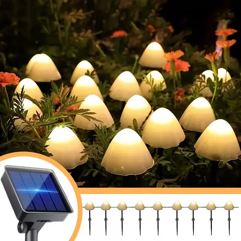 Solar LED Mushroom String Lights - Outdoor Decorative Fairy Lamps