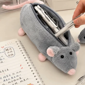 Astuccio Grande Capacità Morbido al Tatto Portatile con Design a Ramo Floreale e Topolino, Chiusura a Cerniera, Porta Cancelleria Carino