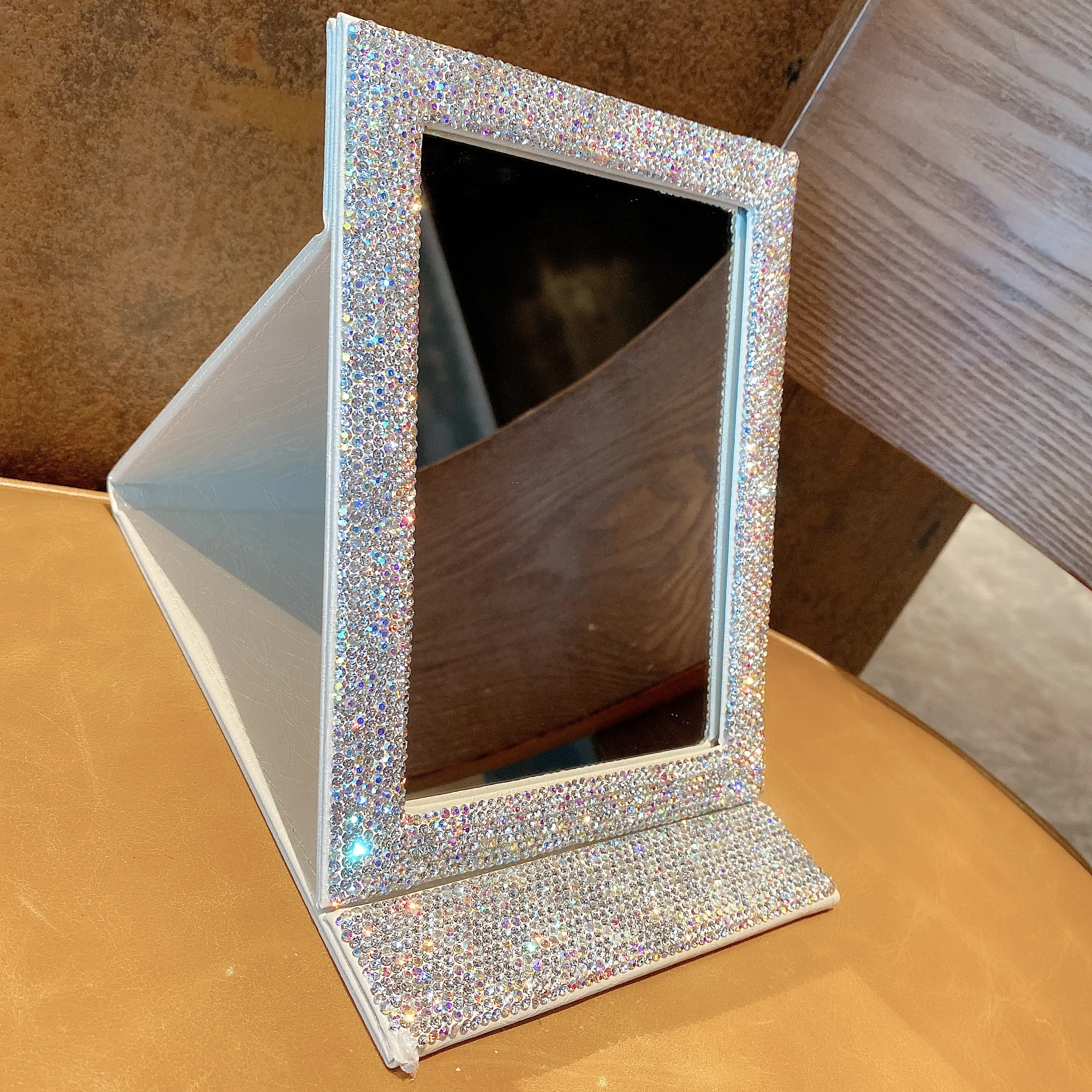 Diamond Hd Folding Makeup Mirror Ladies Makeup Desktop Mirror Fashion Glitter Rectangle Shape Women Cosmetic Mirror Wholesale