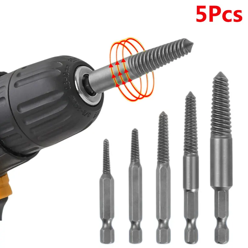 5pcs Screw Extractor Center Drill Bits Guide Set Broken Damaged Bolt Remover Hex Shank And Spanner For Broken Hand Tool
