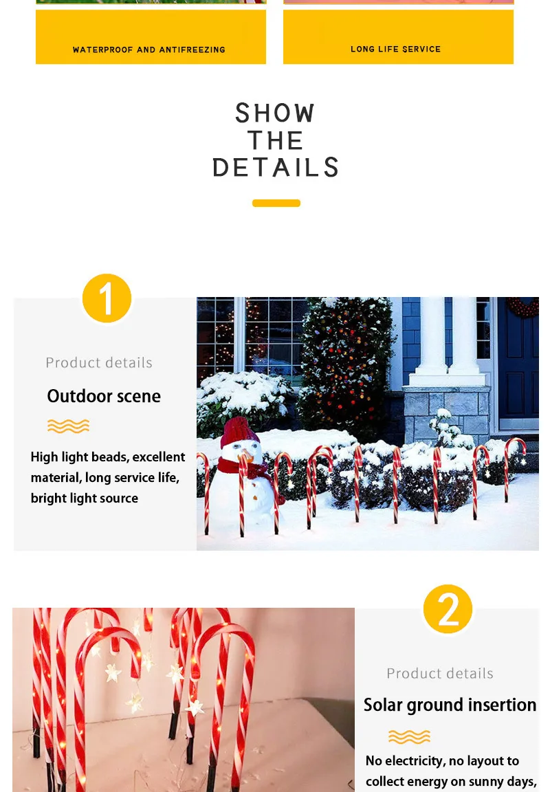 Description Picture 4 of itemSolar Christmas Crutch Lights Waterproof Garden Lawn Path Decor LED Candy Crutch Stake Lamp For Garden Lawn Holiday Lighting