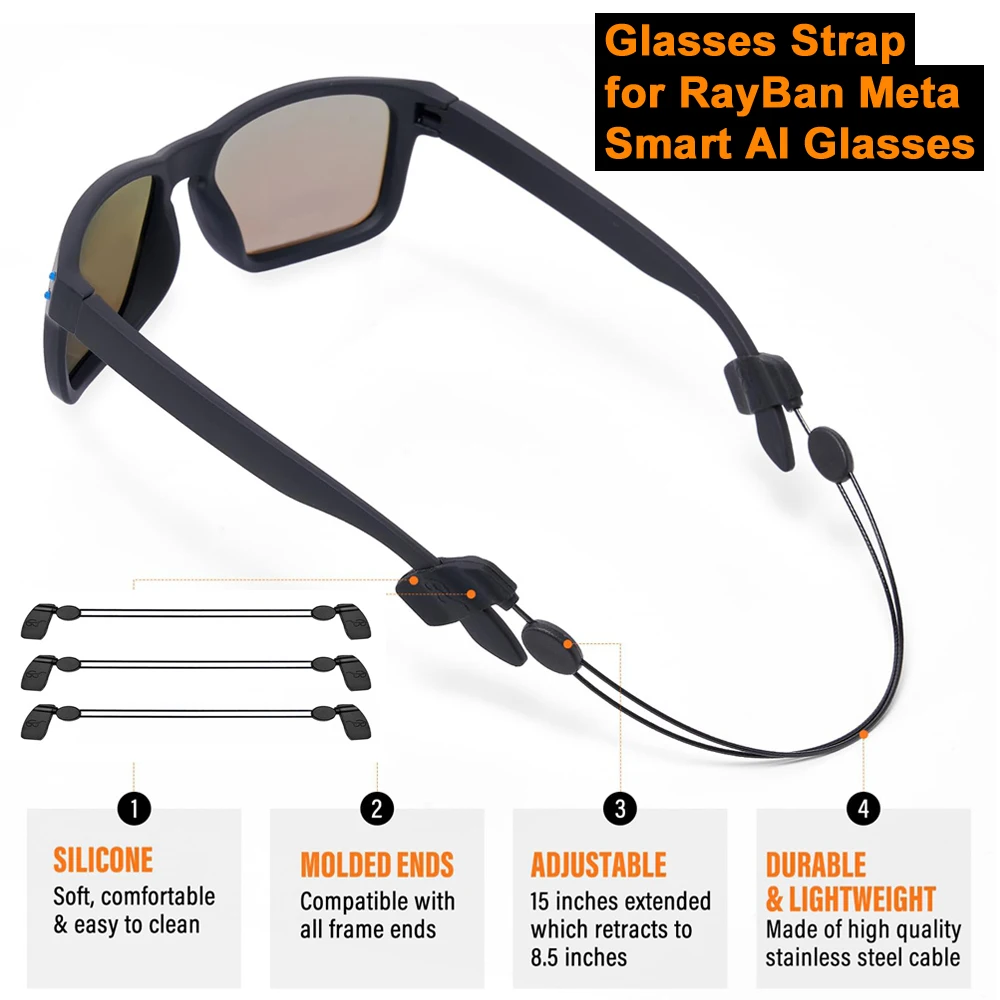 Brillenband für RayBan Meta Smart AI-Brillen Verstellbares Anti-Rutsch-Befestigungsband für Wayfarer/Skyler/Headliner/Oakley