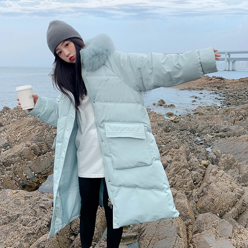Winter Fashionable Cotton-padded Down Jacket Warm Long Sleeve Loose Fuzzy Fur Collar Pregnant Woman Coats With Large Pockets