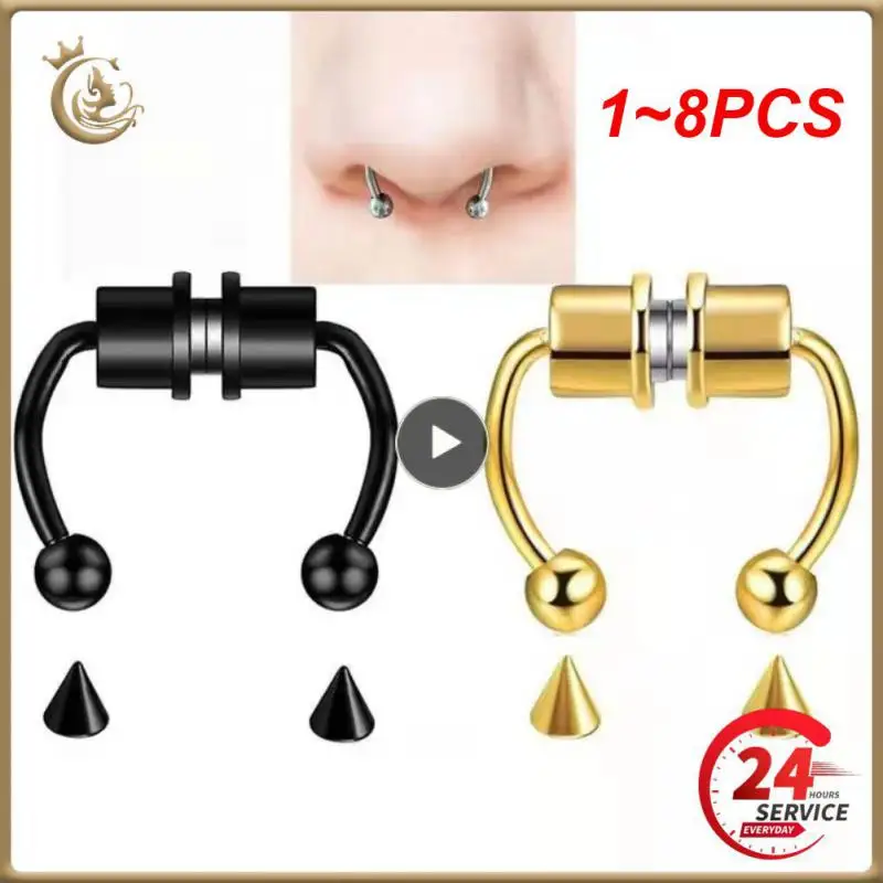 1 ~ 8PCS donne falso Piercing naso anello cerchio setto Non Piercing naso Clip HipHoop magnete in acciaio inox moda corpo Punk image_0