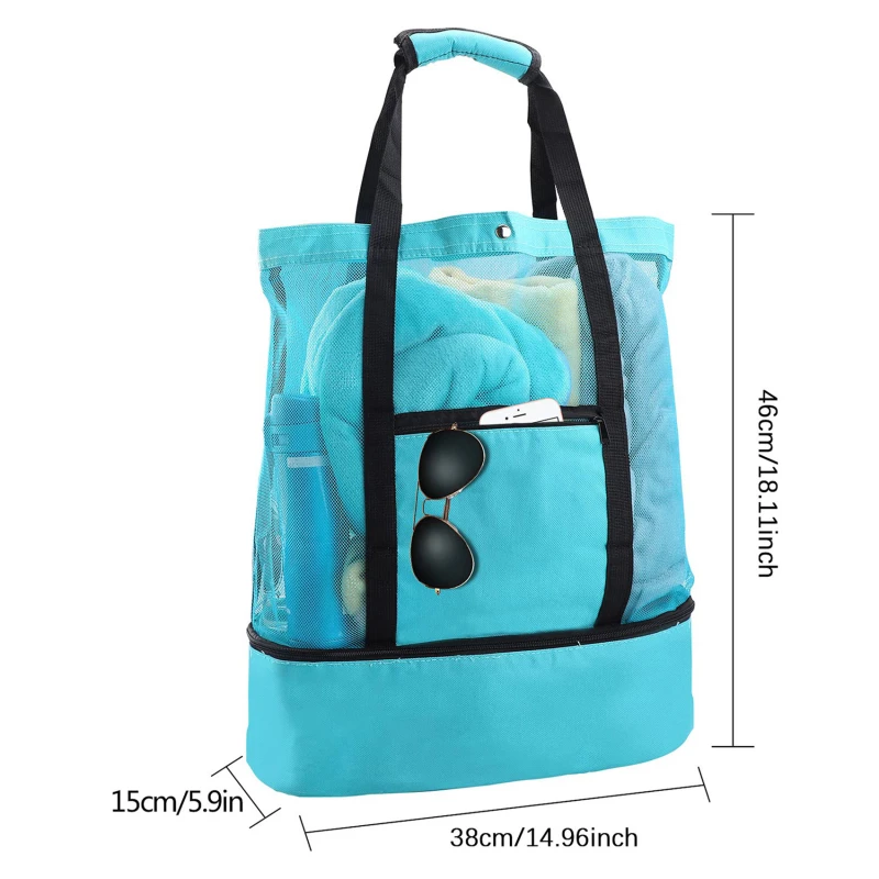 Insulated Cooler Bag Portable Beach Mesh Bag Double Layer Lightweight Pouch Food Picnic Waterproof Oxford Outdoor Storage Bag 6