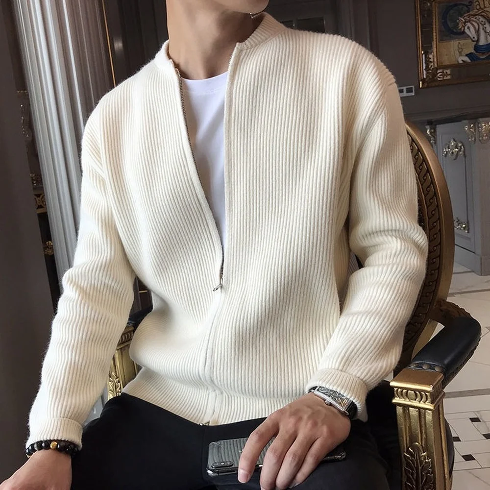 

Korean Fashion Men's Knitted Fall Sweater Coat Zip Up Coat Men Casual Sweaters Streetwear Tops Clothing Mens Jackets Cardigan