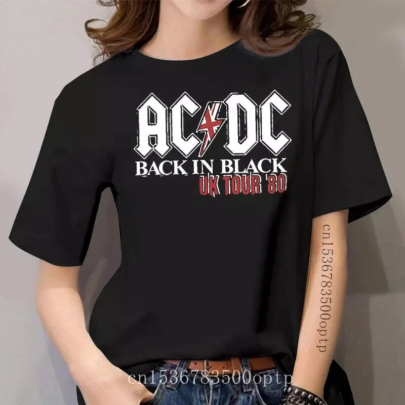Camiseta-divertida-para-mujer-camisa-negra-AC-DC-Tour-del-Reino-Unido ...