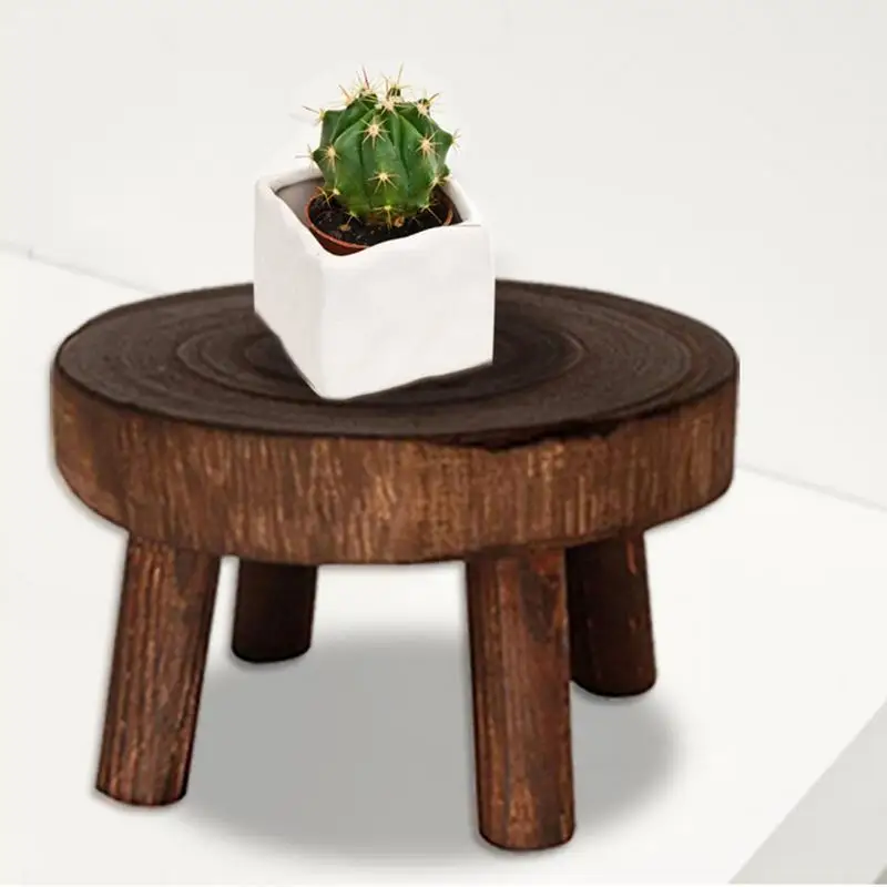 Garden Flower Pot Stand Solid Wood Round Bench Flower Pot Holder Plant and Succulent Base Display Stand Stool Home