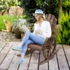 Rustic Wood Adirondack Rocking Patio Chair w/ Slatted Design, Wheel Armrests 1