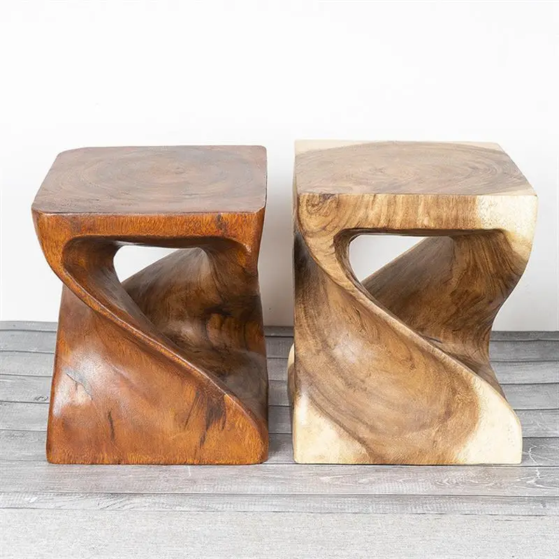 Wood Twist Stool Square Table Floor Stand For Living Room Furniture Accent Table Asian Oriental Stool Interior Decoration
