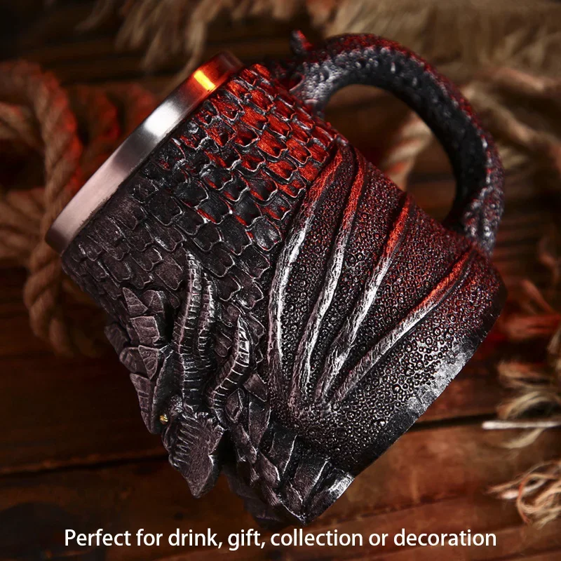 Chope à Bière Médiévale Dragon Eyes - Tankard Résine & Acier Inoxydable, Design Œil De Dragon Sculpté, Cadeau Parfait Pour Amateurs De Fantasy