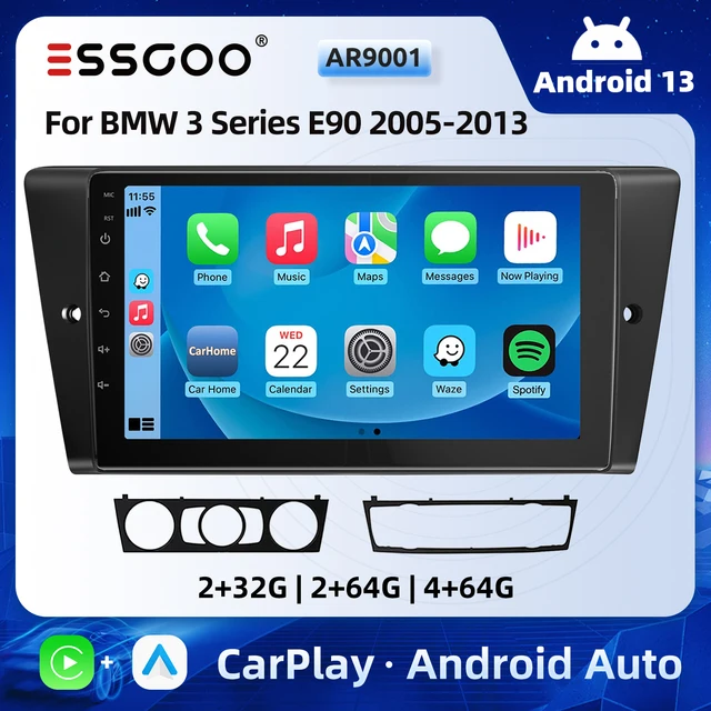 ESSGOO 9" Autoradio Android 13 Carplay/Android Auto Écran Tactile GPS Navigation BT RDS pour BMW Série 3 E90 E91 E92 E93 2005-2013 1