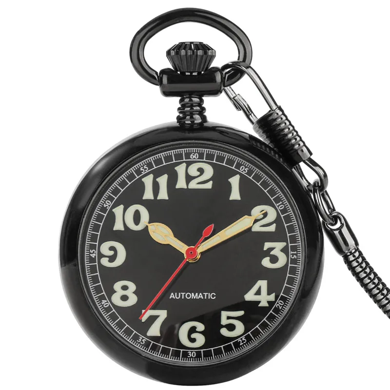 Steampunk Clock Men Women Automatic Mechanical Pocket Watch Luminous Arabic Number Display with Pendant Fob Chain Clock Gift