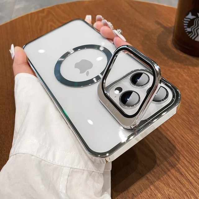 Funda de carga inalámbrica Magsafe de lujo para iPhone, soporte magnético transparente, cubierta de protección de lente, 12, 13, 14, 15 Pro Max Plus - Image 3