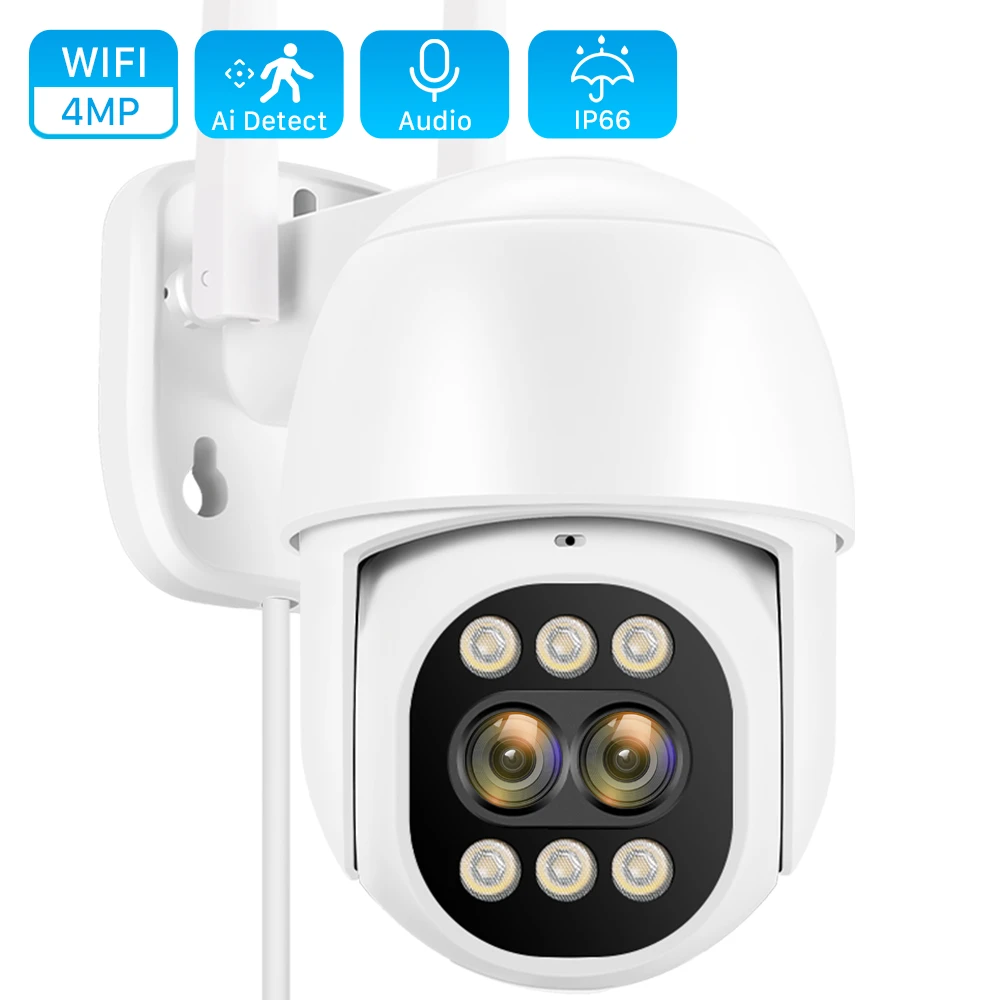 4mp 2k Dual Lens Wifi Ip Camera Outdoor Ptz Camera Autotracking