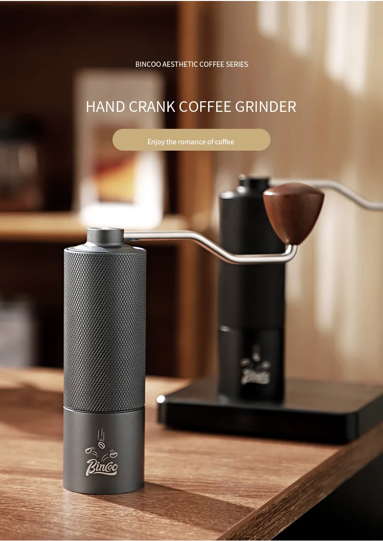S1ca6263d7ab84ac1b0c1b0f6edd2bcd4M BINCOO Manual Coffee Grinder Household Small Hand-crank Coffee Bean Grinder Portable CNC Grinder