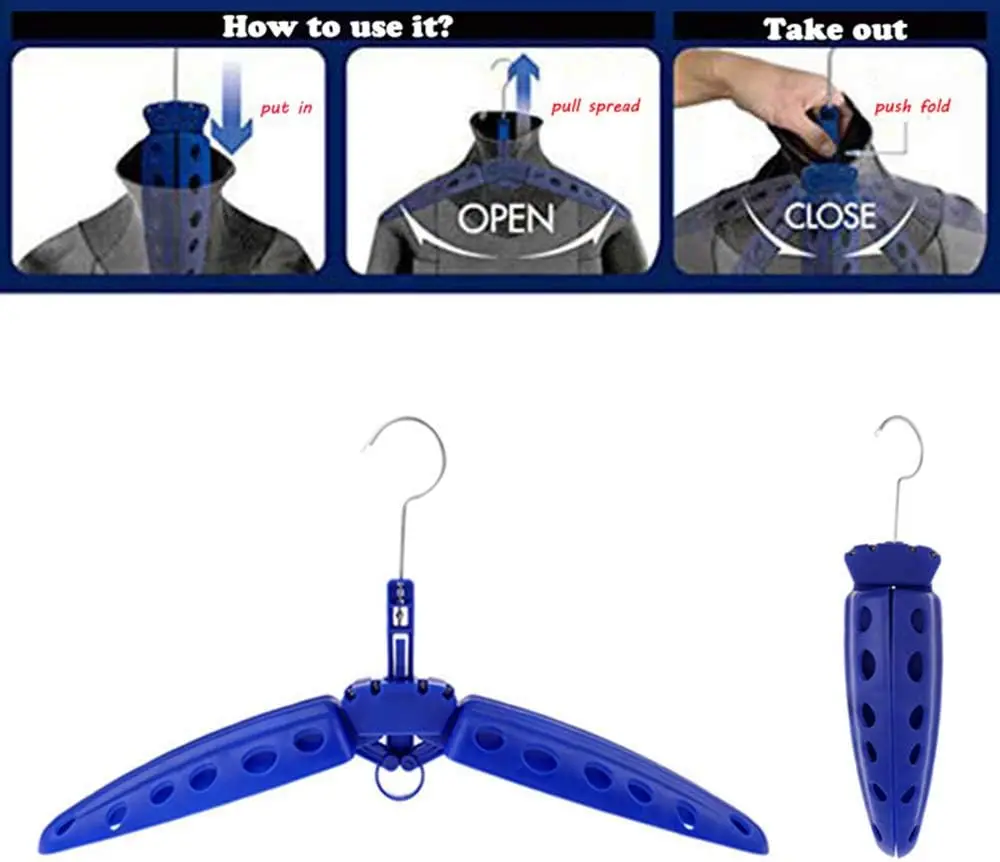 Clothes Hanger Storage Hanger Folding Strong Wetsuit Hanger Surfing Diving Drying Rack Surfing Swimming Quick Drying Folding Ventilated Coat Hanger