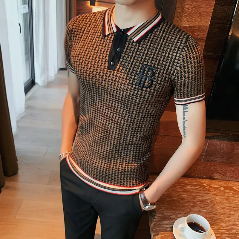 Men Short Sleeve Knitted Polo Shirts British Style New Summer Male