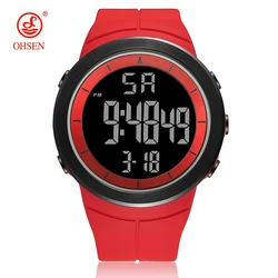 Men's Black Tactical Digital Waterproof Watch with Large Dial and Multifunction Features (Black Red)