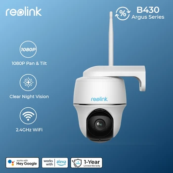 Reolink Argus 야외 보안 카메라, 무선 PT CCTV 감시 카메라, 와이파이 배터리, 태양광 발전 IP 캠, 2K, 2MP
