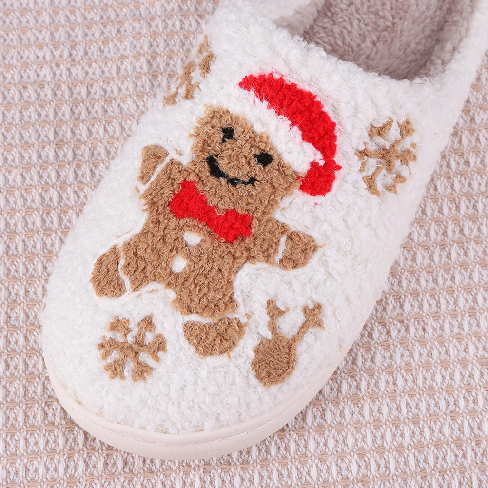 Christmas Gingerbread Man Slippers Furry Snowflake Slippers Comfortable Soft Couple Slippers Anti Slip for Indoor Bedroom
